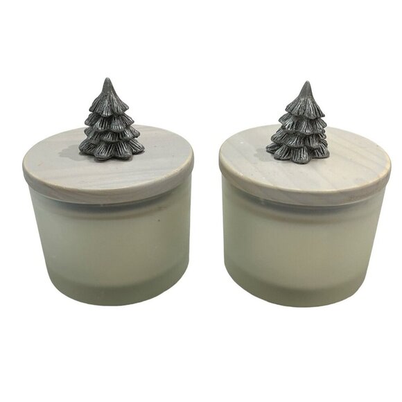 Pier 1 Imports Holiday Forest Festive Candle 2 Wick Silver Tree Lid Set Of 2 - Picture 1 of 7